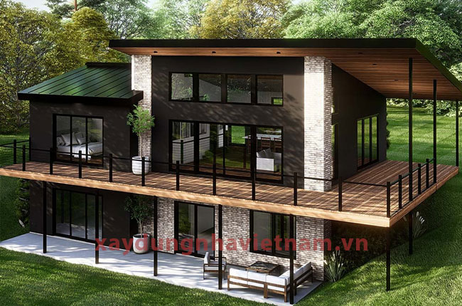 Nhà khung thép 2 tầng giá bao nhiêu? 10 Nhà khung thép 2 tầng kết hợp 1 mái chéo và 1 mái tam giác