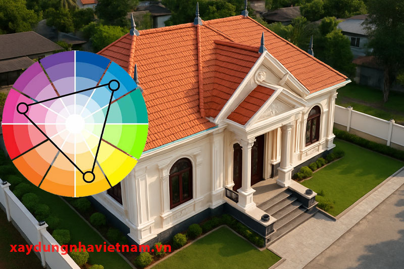 Cách phối màu sơn nhà cấp 4 mái Thái đẹp chuẩn phong thuỷ 1 Phối màu sơn nhà cấp 4 mái Thái theo bánh xe màu sắc