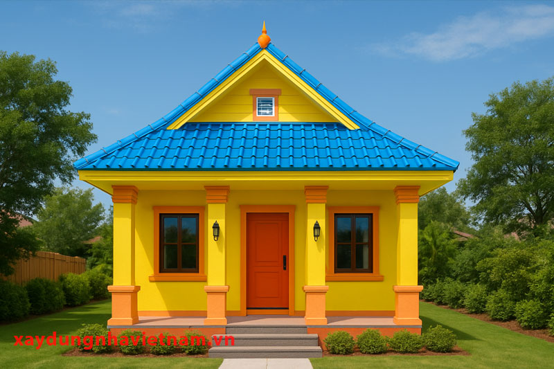 Cách phối màu sơn nhà cấp 4 mái Thái đẹp chuẩn phong thuỷ 2 Phối màu sơn nhà mái Thái cấp 4 theo phong cách tươi sáng – trẻ trung, năng động