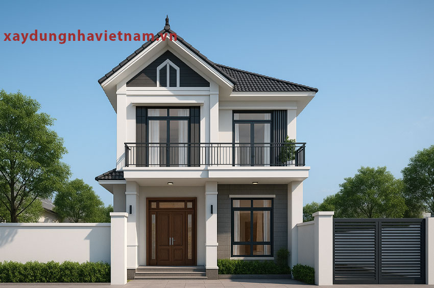 Thiết kế mặt tiền một nhà phố 2 tầng mái thái hiện đại
