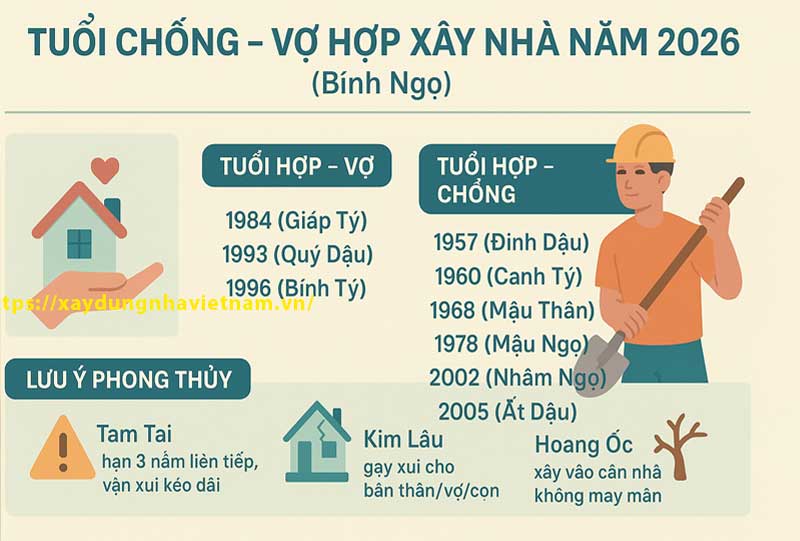 Xây nhà theo tuổi vợ hay chồng? Giải pháp chuẩn phong thuỷ 3 Tuổi vợ chồng hợp xây nhà năm 2026