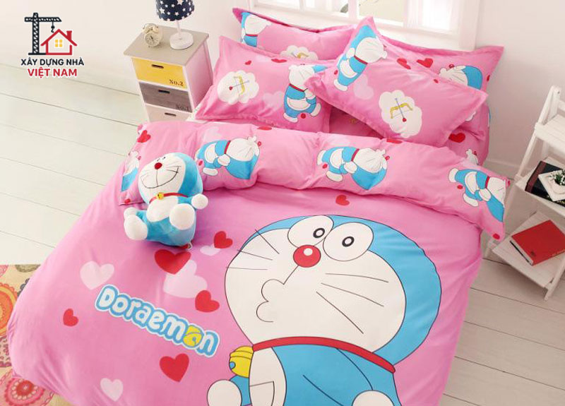 Chăn ngối hình Doraemon màu hồng
