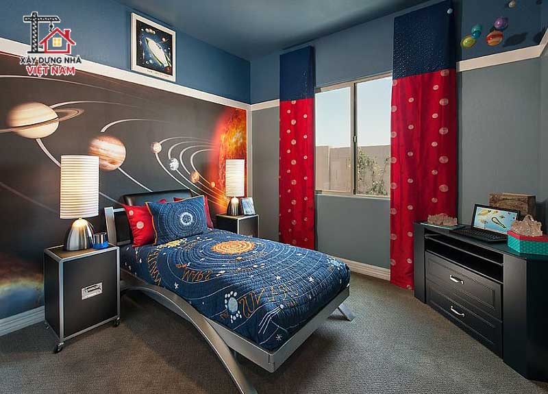 Decor phòng ngủ cho bé trai theo chủ đề khoa học vũ trụ