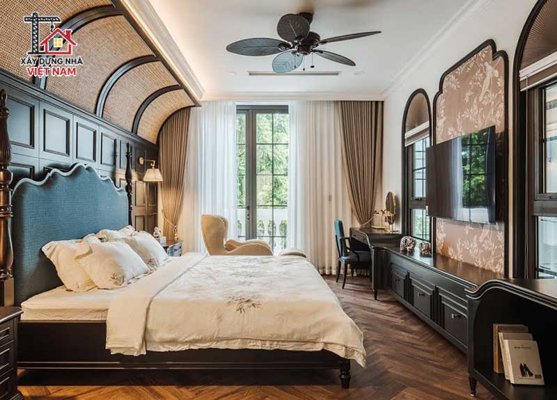 Phòng ngủ phong cách Indochine – Vẻ đẹp giao thoa 3 Nội thất phòng ngủ Indochine thường là gỗ tự nhiên