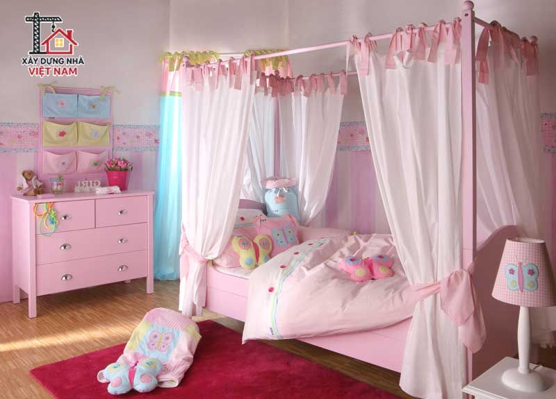 Tông màu chủ đạo của phòng ngủ công chúa là Màu hồng pastel