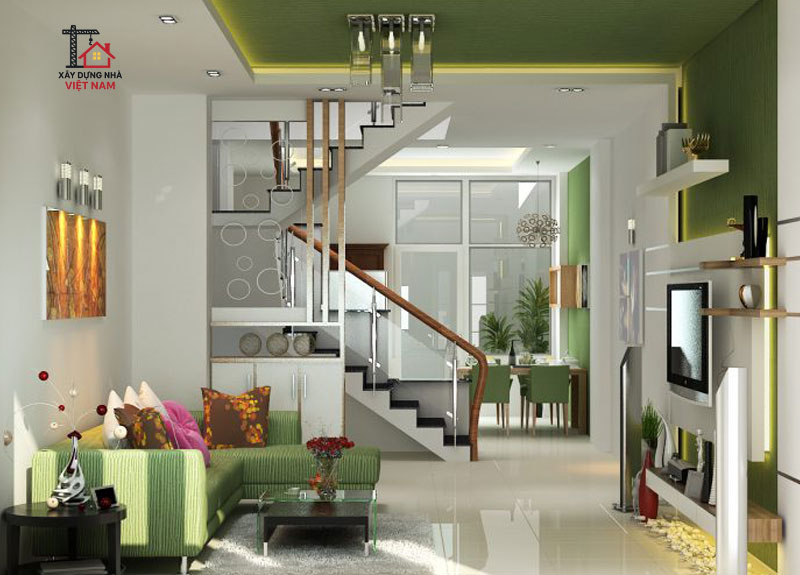 Thiết kế phòng bếp nhà ống 5m tối ưu không gian và thẩm mỹ 1 Phòng bếp nhà ống thường liền với cầu thang và phòng khách